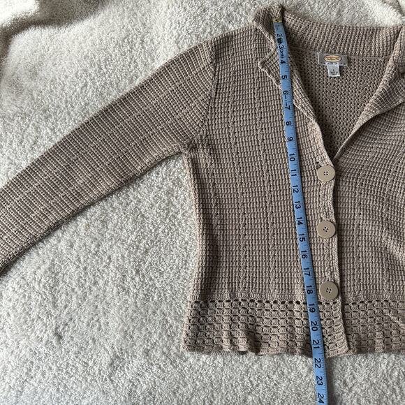Taupe Talbots Petite 75% Silk Open Knit Collared Cardigan - Picture 6 of 7